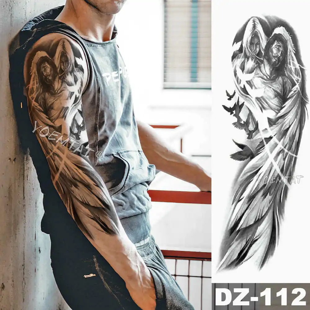 Большая рука рукав татуировки Лев корона король роза Водонепроницаемый Временные татуировки стикер дикий волк Тигр мужчины полный череп-тотем татуировки - Цвет: 02-DZ-112