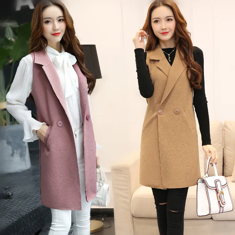 New Spring Women High Quality Elegant Vest Slim Long Female Vest spring and autumn Sleeveless Coat Jacket Long Waistcoat