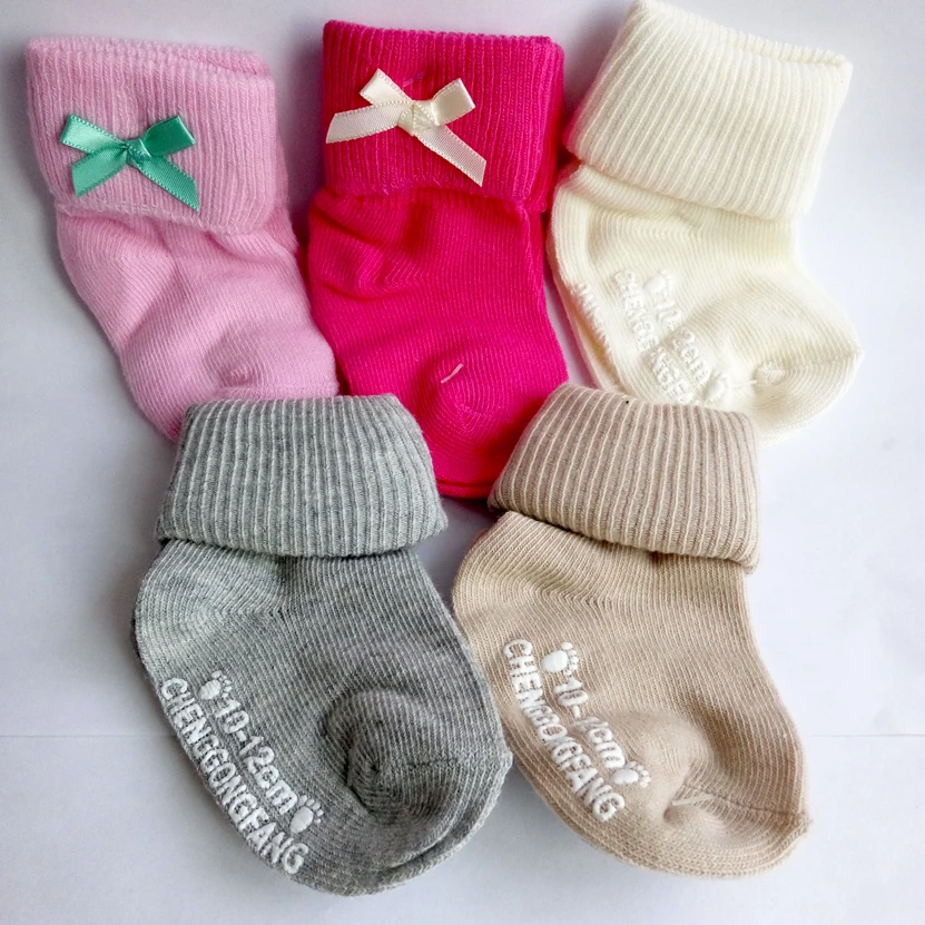 Одноцветные носки для новорожденных; носки с бантом для маленьких мальчиков и девочек