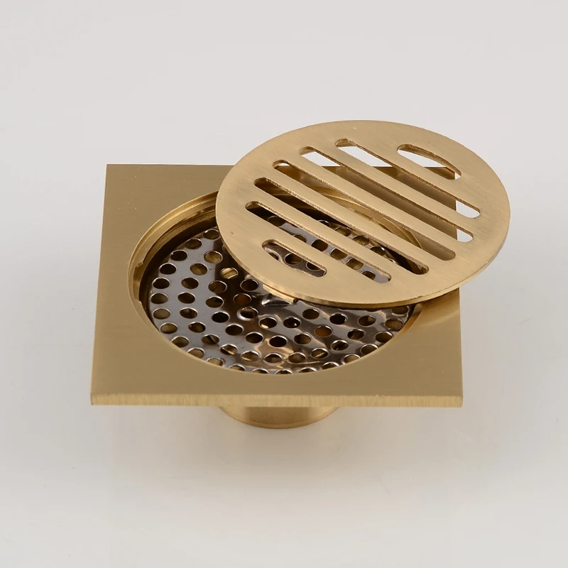 Floor Drain Gold Cover Square Balcony Washroom Bathroom Shower Drainer Strainer Anti-odor Brass Tile Insert Floor Waste Grates Floor Drain Gold Cover Square Balcony Washroom Bathroom Shower Drainer Strainer Anti-odor Brass Tile Insert Floor Waste Grates