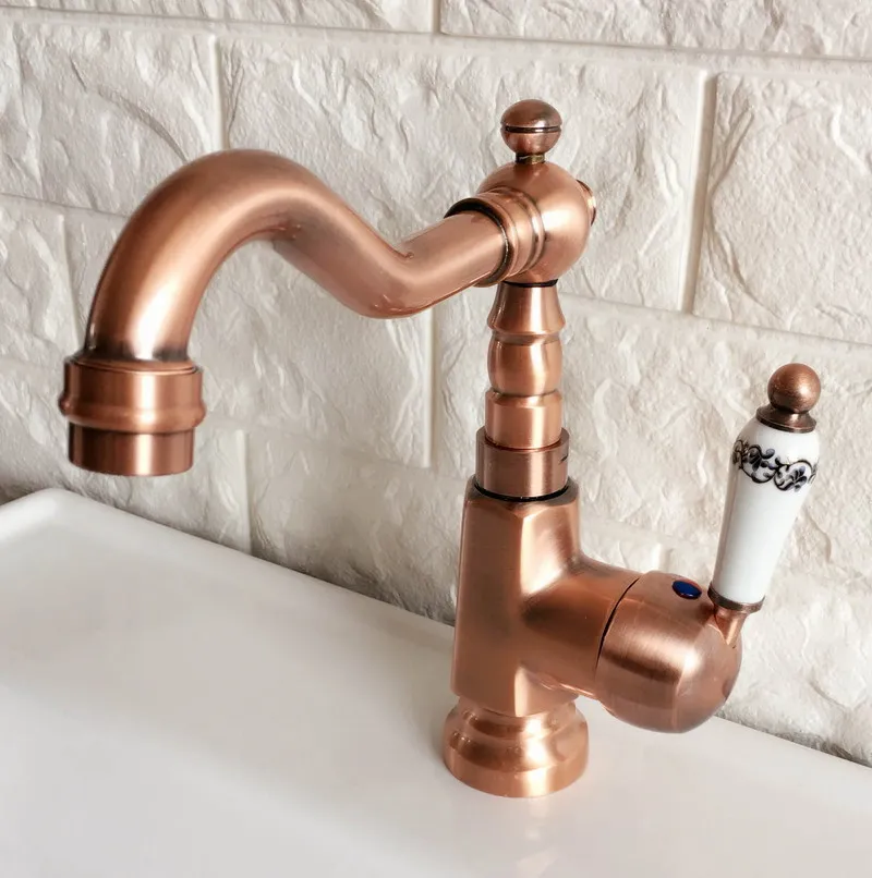Swivel Spout Water Tap Antique Red Copper Single Handle Single Hole Kitchen Sink & Bathroom Faucet Basin Mixer Tap anf398