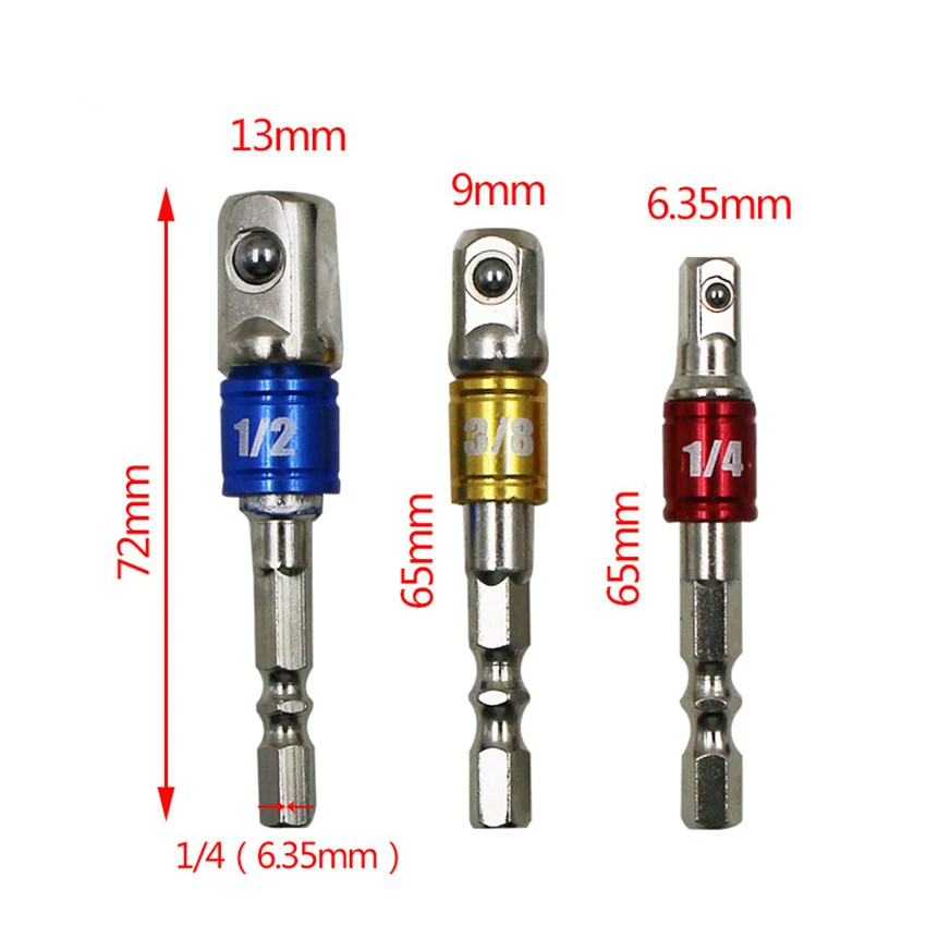 3pcs/set Drill Bits Connecting Rod Tools Accessories Socket Adapter Drilling Screwdriver Bit Holder With Steel Ball 1/2 1/4 3/8