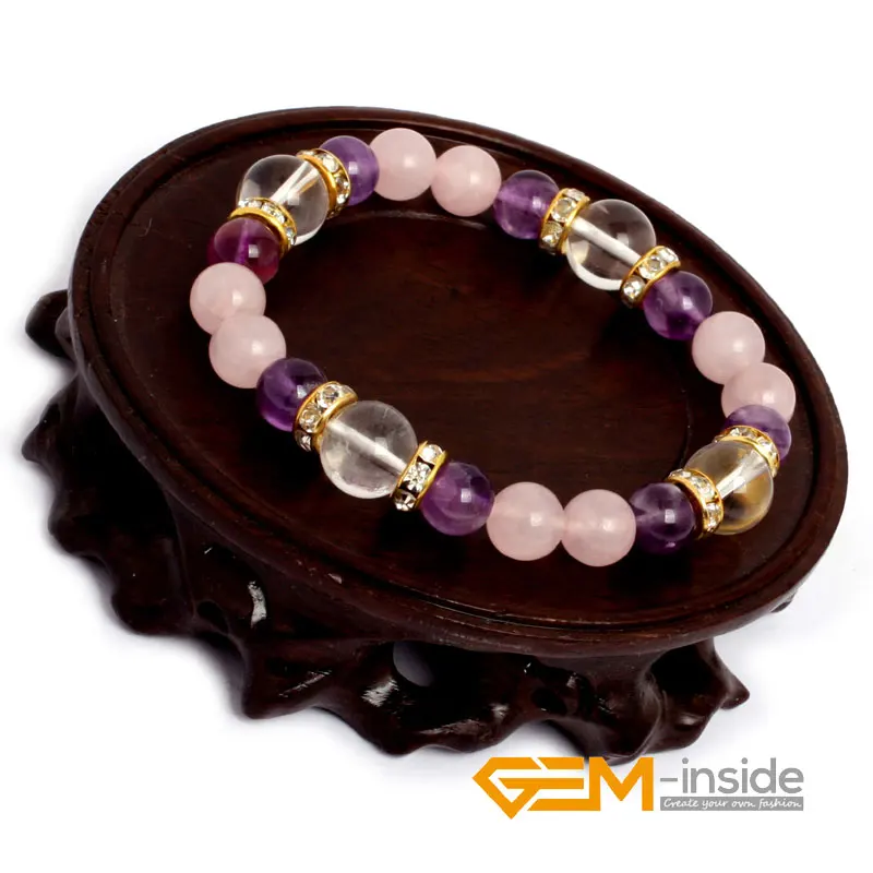 Розовый Quartzs &amp Amethysts Белый Quart браслет из натурального камня для йоги