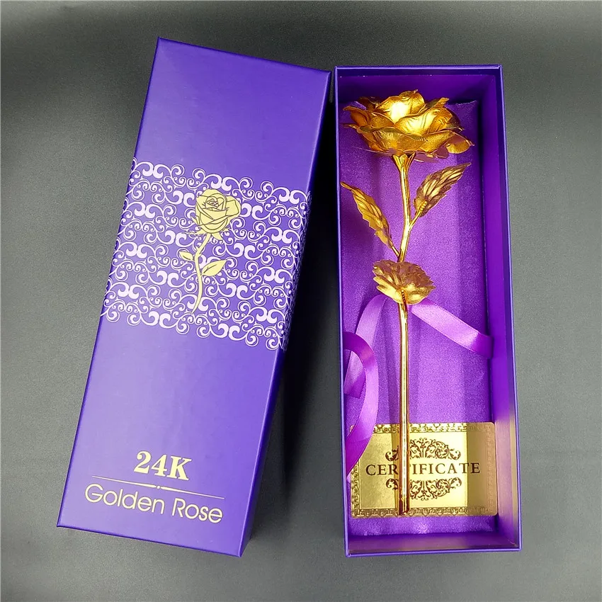 

FAST FREE SHIPPING 24K Gold Foil Plated Rose Decoration Flower Valentine's Day 24k Gold Rose artificial flower gift Personalized