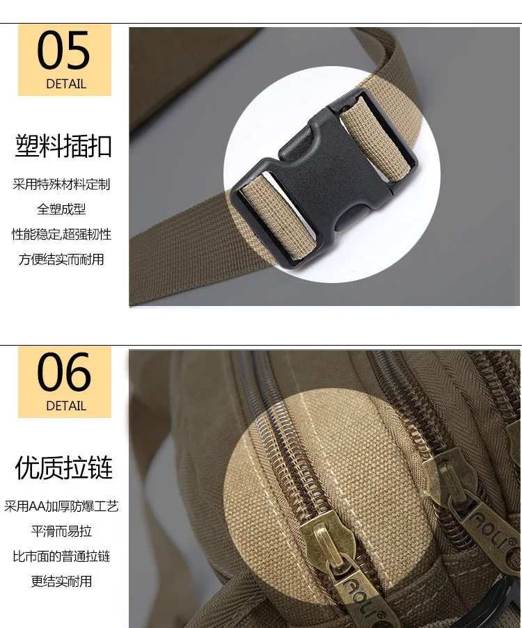 Canvas Men Waist Bag Pack Outdoor Travel Casual Vendor Cycling Money Storage Messegner Shoulder Chest Sling Bag Movement Pockets (9)