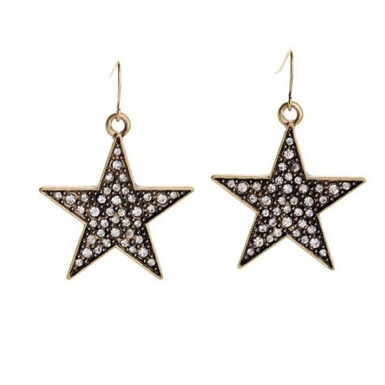 Statement European Style Full Crystal Five Star Drop Earrings Dress