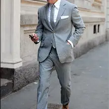Осенний светло-серый Твид повседневный мужской костюм Slim Fit Жених Смокинги 2 шт Свадебные костюмы для мужчин костюм для свидетеля для жениха наряд