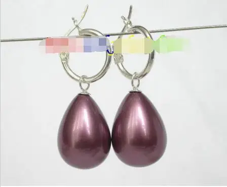 

FREE SHIPPING HOT sell new Style >>>>AAA Dangle 15*20mm drip purple sea shell pearls earring 925 silver Loop j8514