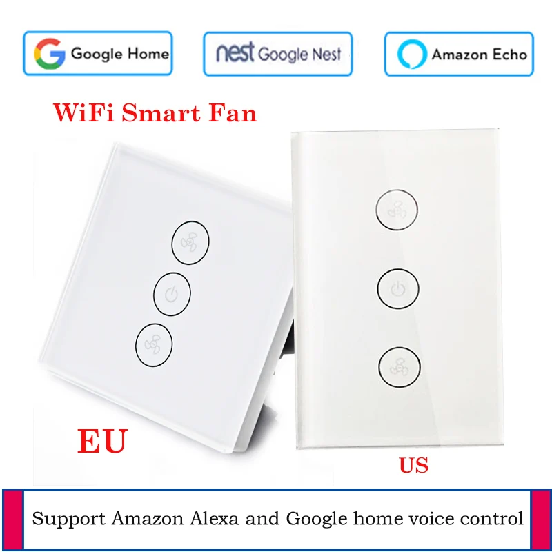 ЕС/США WiFi потолочный вентилятор переключатель стеклянная панель Переключатель