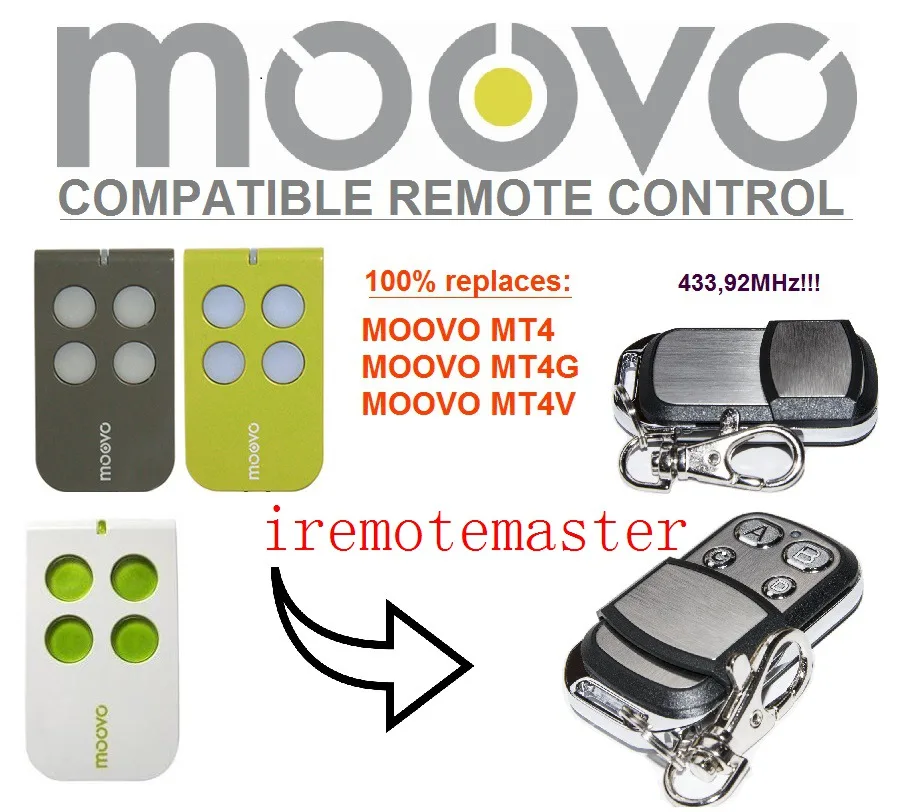 

Moovo MT4,MT4G,MT4V garage replacement remote control