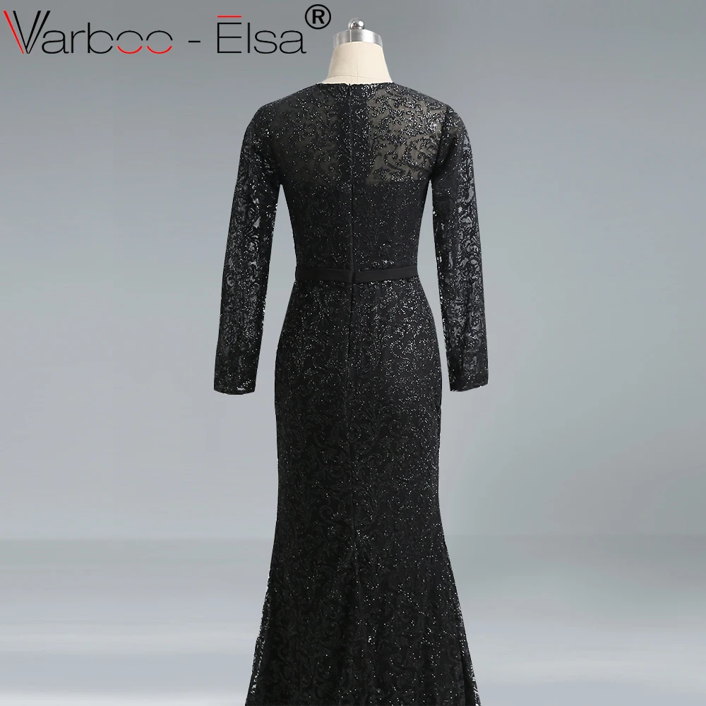 VARBOO_ELSA Новое роскошное блестящее вечернее платье с длинными рукавами элегантное вечернее платье в пол с русалочкой черное платье De Soiree