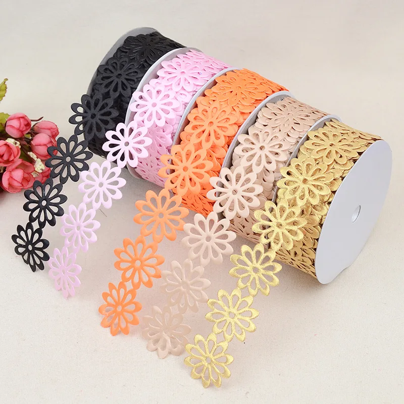 

20Yards Ultrasonic Embossing Big Sun Gauze Clothing Accessories Polyester Pressed Gauze Cake Packaging Box Ribbon