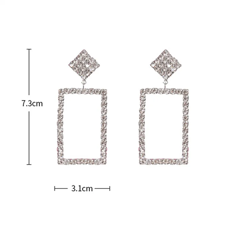 FYUAN, модные длинные геометрические висячие серьги больших размеров для женщин, новинка, бижутерия серебряного цвета, прямоугольные Стразы в виде сердца, ювелирные изделия