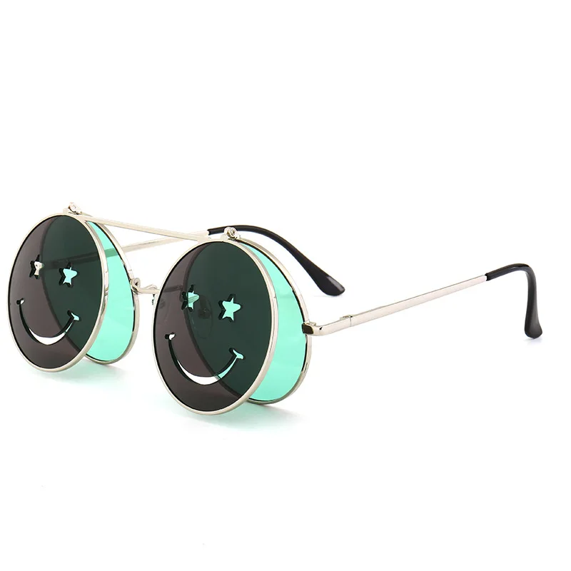 Калейдоскоп, очки, стимпанк, солнцезащитные очки для мужчин и женщин, металлические очки, круглые, смайлик, дизайн ретро, Паровая, панк, раскладушка, солнцезащитные очки - Цвет линз: C3