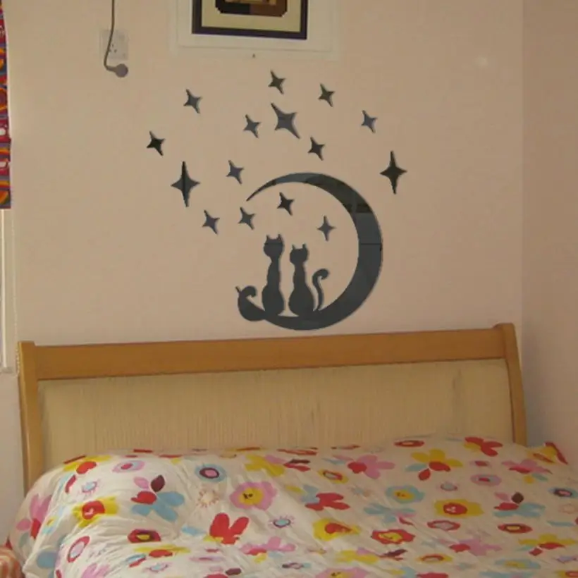 Домашний декор DIY Moon Cat современная акриловая пластиковая Зеркальная Наклейка Ar