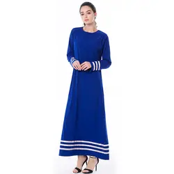 Для женщин Исламская Абая с длинными рукавами и круглым вырезом плюс Размеры 7XL мусульманское платье в турецком, арабском стиле синий