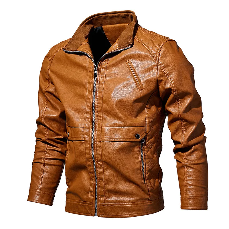 Men Leather Jacket Spring Autumn Fashion Motorcycle PU Leather Male Bomber Jackets Jaqueta De Couro Masculina Coats For Men - Цвет: Yellow