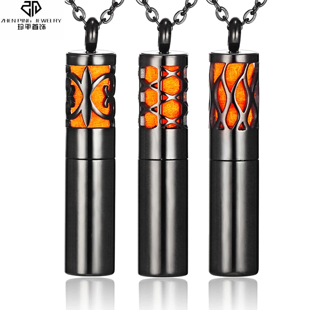 

Black Aromatherapy Diffuser Essential Oil Container Pendant Stainless Steel Hollow Diffuser Perfume Locket Vial Whistle Necklace