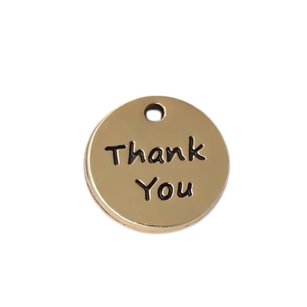 

Eco Friendly Zinc Alloy Metal Crafts Jewelry Making Accessories Round Tag Thank You Words Message Charms