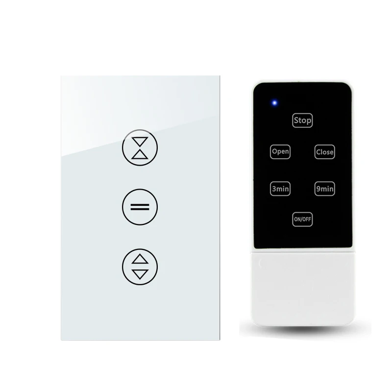 

US Luxury Galss Panel Electric Touch Curtain/Shutter Wall Switch with Backlight indicator+Remote Controller via RM pro