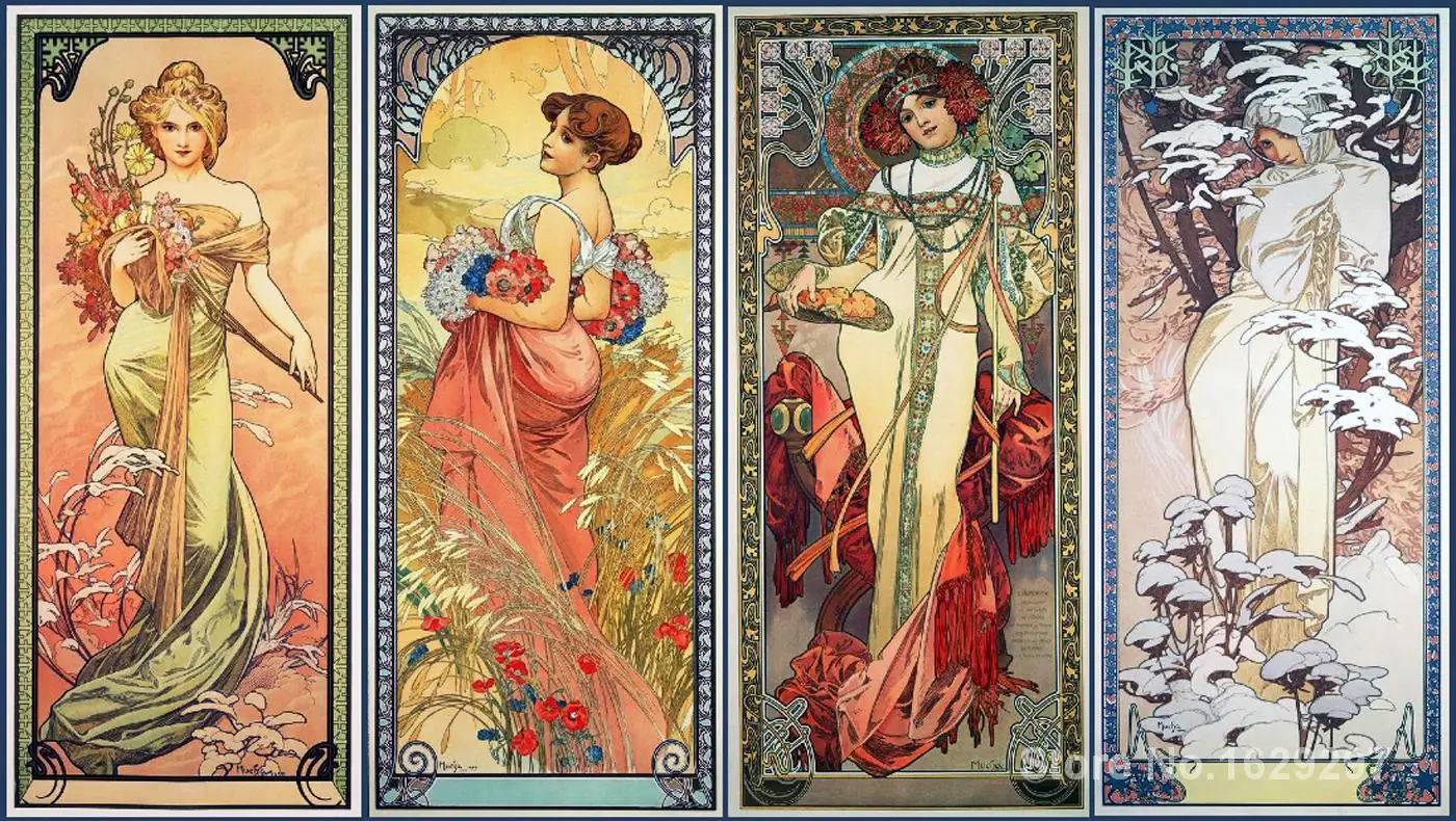 https://ae01.alicdn.com/kf/HTB16hwxKXXXXXamXVXXq6xXFXXXl/Peinture-l-huile-s-rie-moderne-des-quatre-saisons-Alphonse-Mucha-peint-la-main-de-haute.jpg