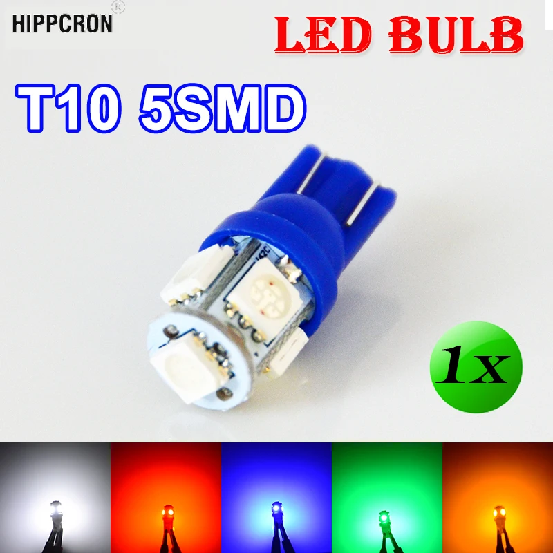 Hippcron 1 X T10 5SMD светодиодный лампы 168 194 W5W автомобильные огни 5050 SMD авто светодиодные лампы 12 В ксенон 5 цветов, цвета: белый/голубой/красный/желтый/зеленый