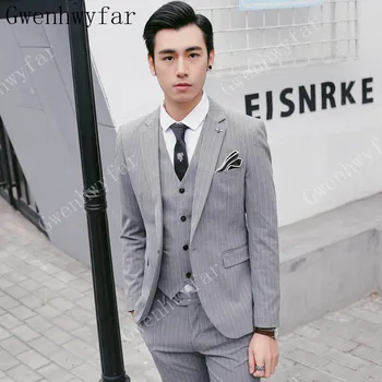 

Fashion Groom Stripe Tuxedos New Style Handsome Men Suits Groomsmen Mens Wedding Dress Man Jacket Blazer Suits Leisure Wear
