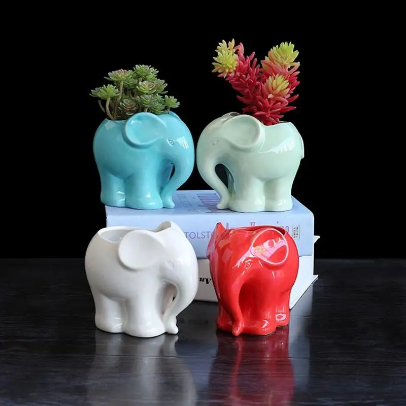 LanLan Animals Ceramic Flower Pot Cute Elephant Succulent Flower