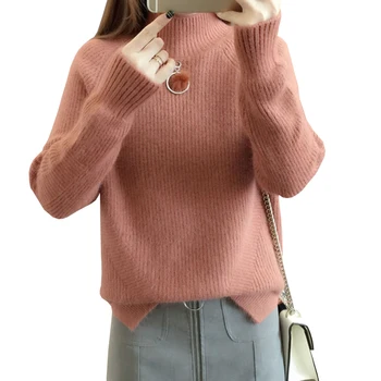 

Autumn Winter Thick Women Sweaters Korean Loose Turtleneck Solid Pullovers Side Split Knitwear Chaquetas Invierno Mujer