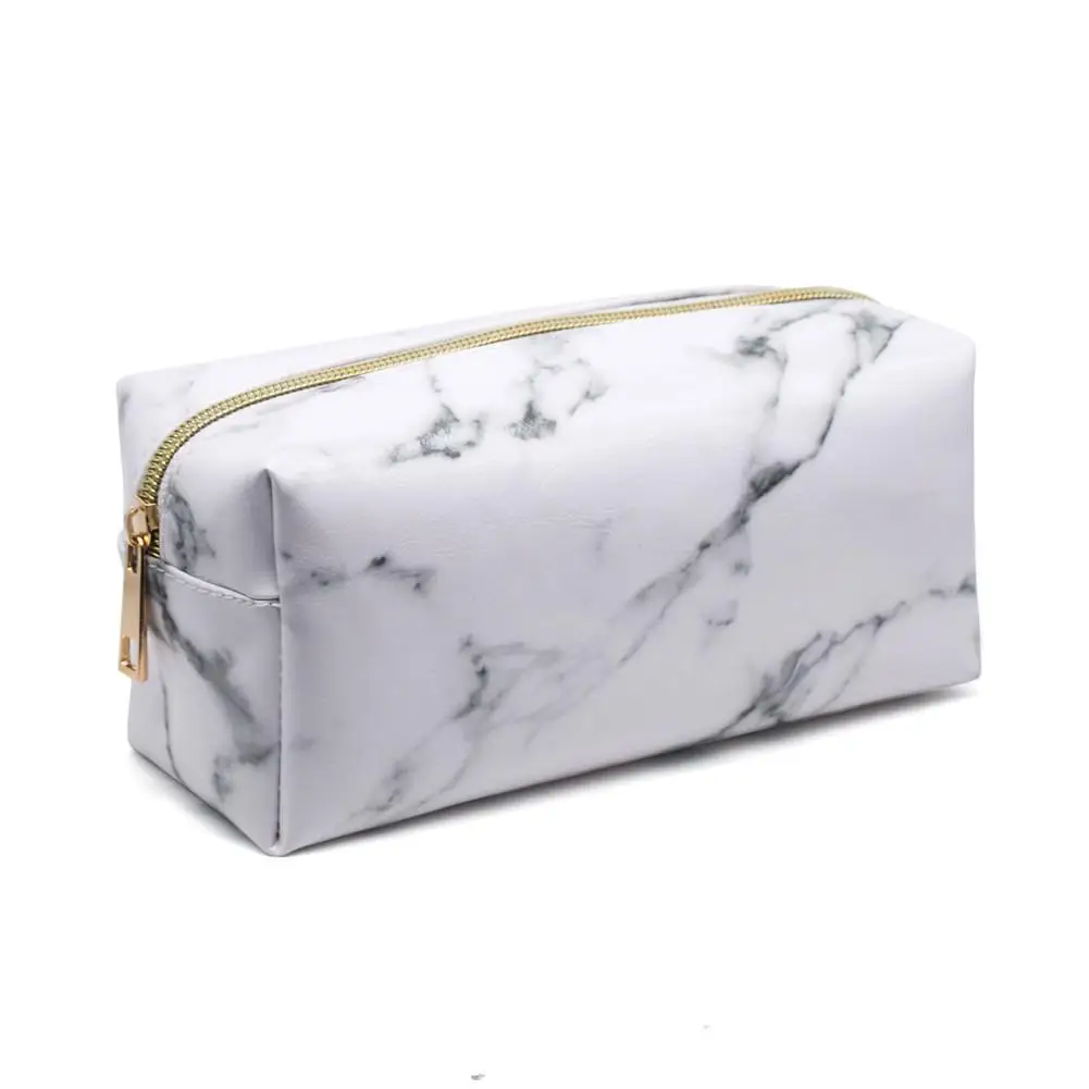 2018 PU Women Makeup Cosmetic Bag Rectangle Marble Pattern Portable