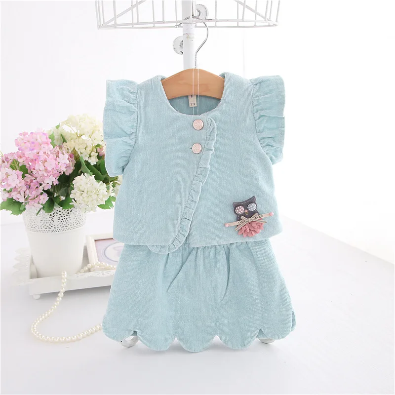 

baby girls set 2018 autumn winter baby clothes 2pcs set cute Flying sleeve vest coat + solid corduroy skirt set for 0-2 age girl