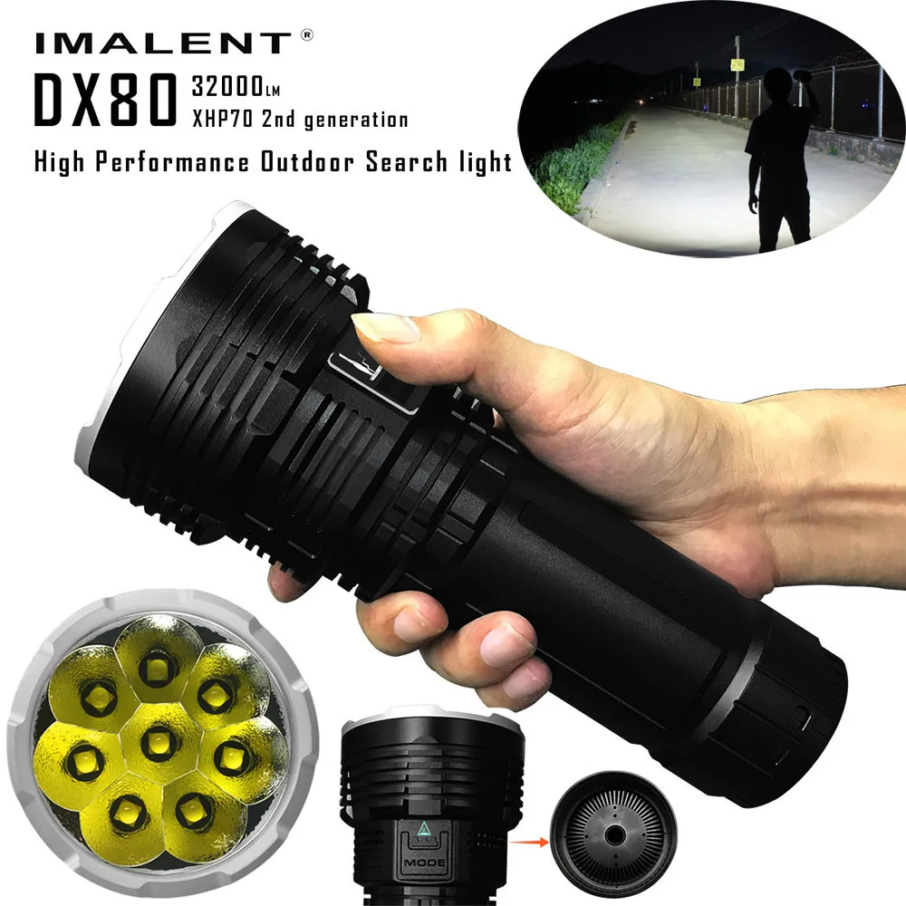 

Original IMALENT DX80 Rechargeable LED Flashlight Cree XHP70 32000 Lumens 806 Meters Torch Powerful Flashlight for Search