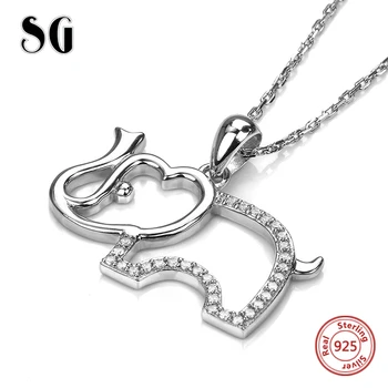 

SG silver 925 cute elephant charms pendant chain necklace with cubic zircon diy fashion jewelry making for Valentine's Day gifts