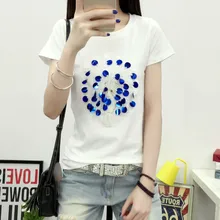 Мода Павлин блестками для женщин футболка Европейский краткое Лето Тонкий футболки одежда повседневное хлопок дамы топы корректирующие 64148