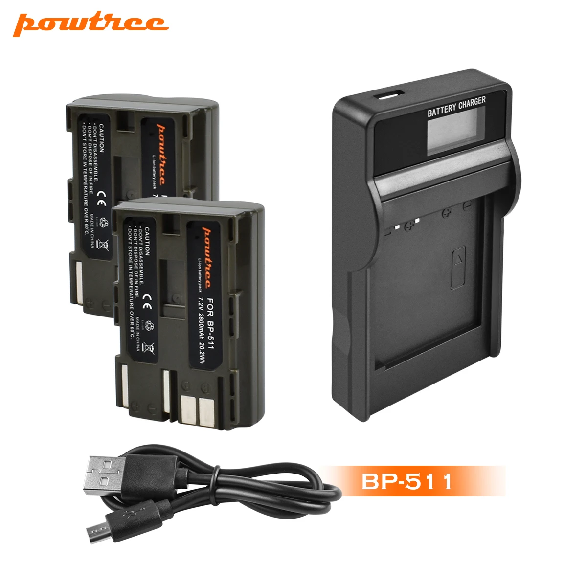 Powtree 2800 мА/ч, BP-511 BP511 BP 511 BP-511A Батарея+ ЖК-дисплей Зарядное устройство для Canon G6 G5 G3 G2 G1 EOS 300D 50D 40D 30D 20D 5D L10 - Цвет: 2X Battery Charger