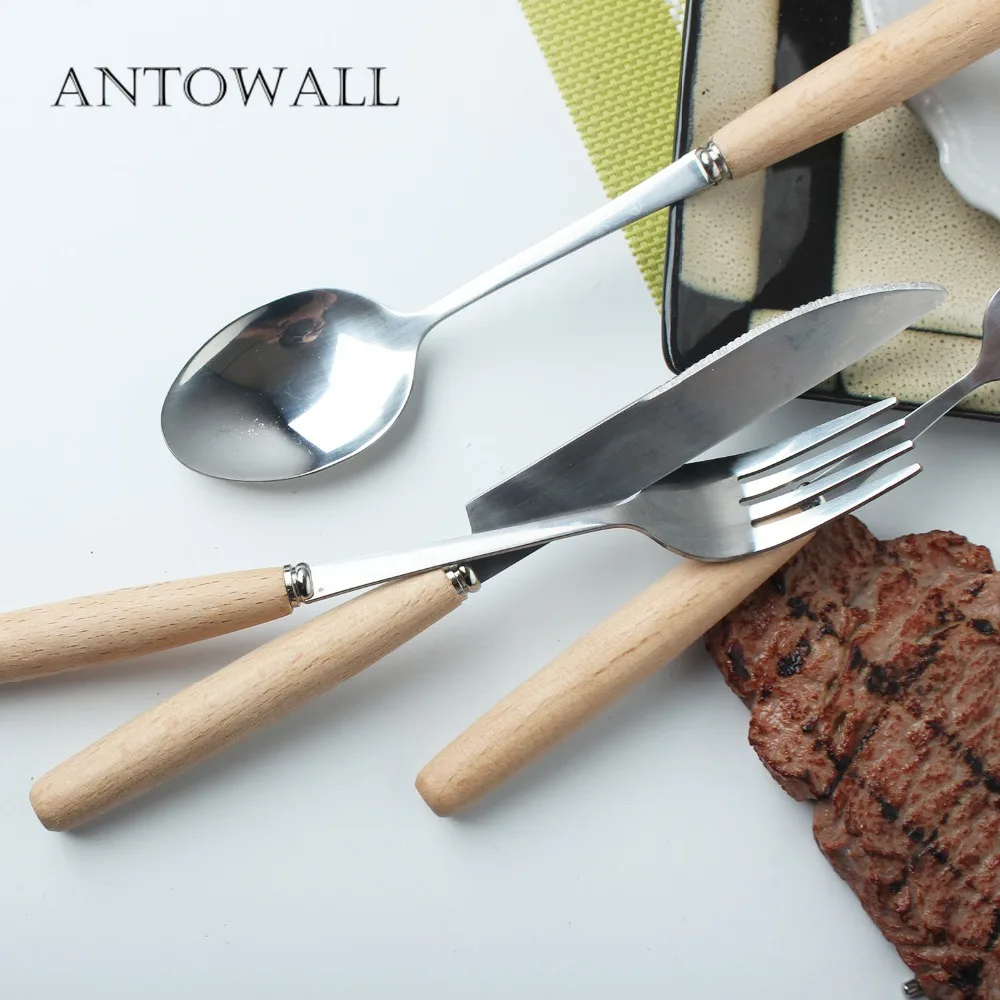 Японский стиль бук ручка из нержавеющей стали ножи Западная Посуда Столовые приборы ложка палочки для еды стейк нож и вилка