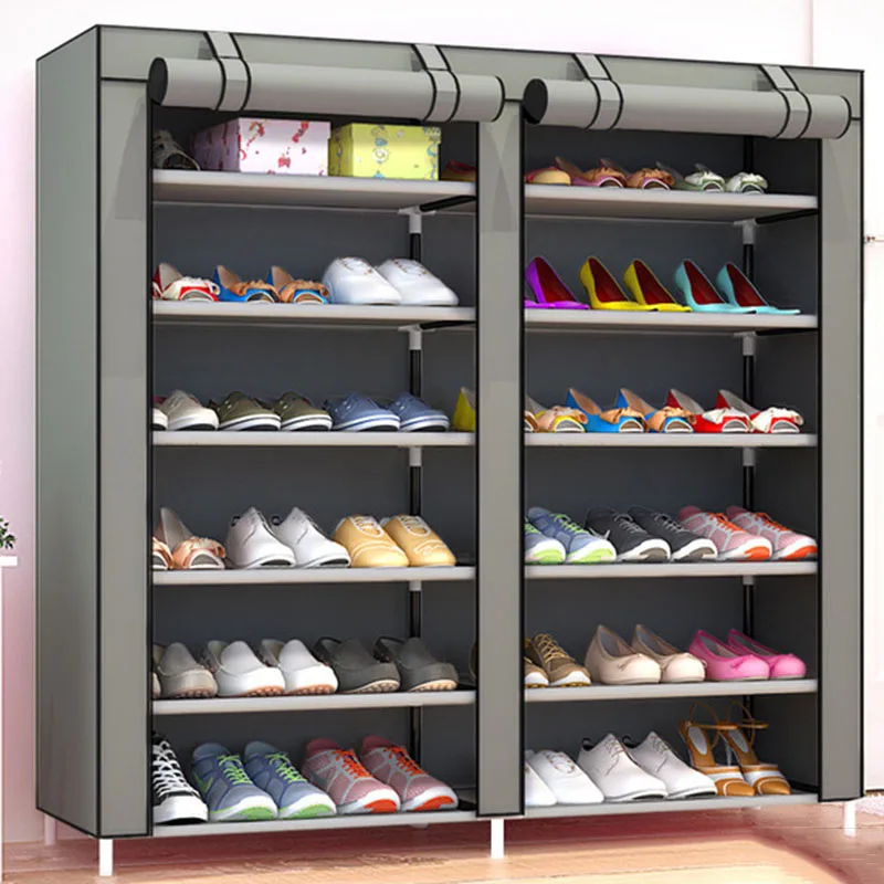 Двухрядная стойка для обуви DIY для домашней сборки, многослойное хранилище для защиты обуви от пыли, полка для обуви, компактный Тканевый шкаф для обуви