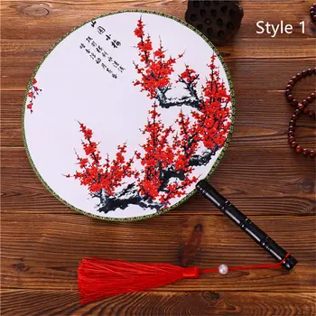 Chinese Japanese Style Female Round Fans Classical Dance Fan Handheld Circular Vintage Fan with Tassel Pendant Handheld Circular Vintage Fan with Tassel Pendant