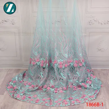 

Latest Beaded French Nigerian Laces Fabrics High Quality Tulle African Laces Fabric Wedding African French Tulle Lace PGC1866B-1