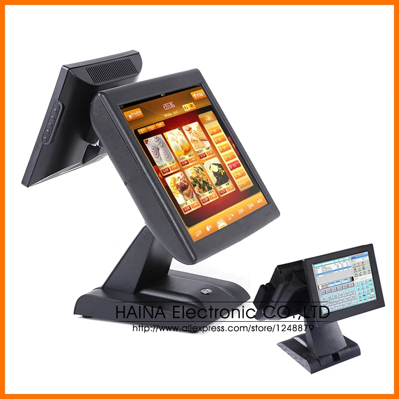 

15 Inch All In One POS Terminal Dual Touch Screen POS Machine, All In One PC Dual Screen Touch POS System Desktop Computer