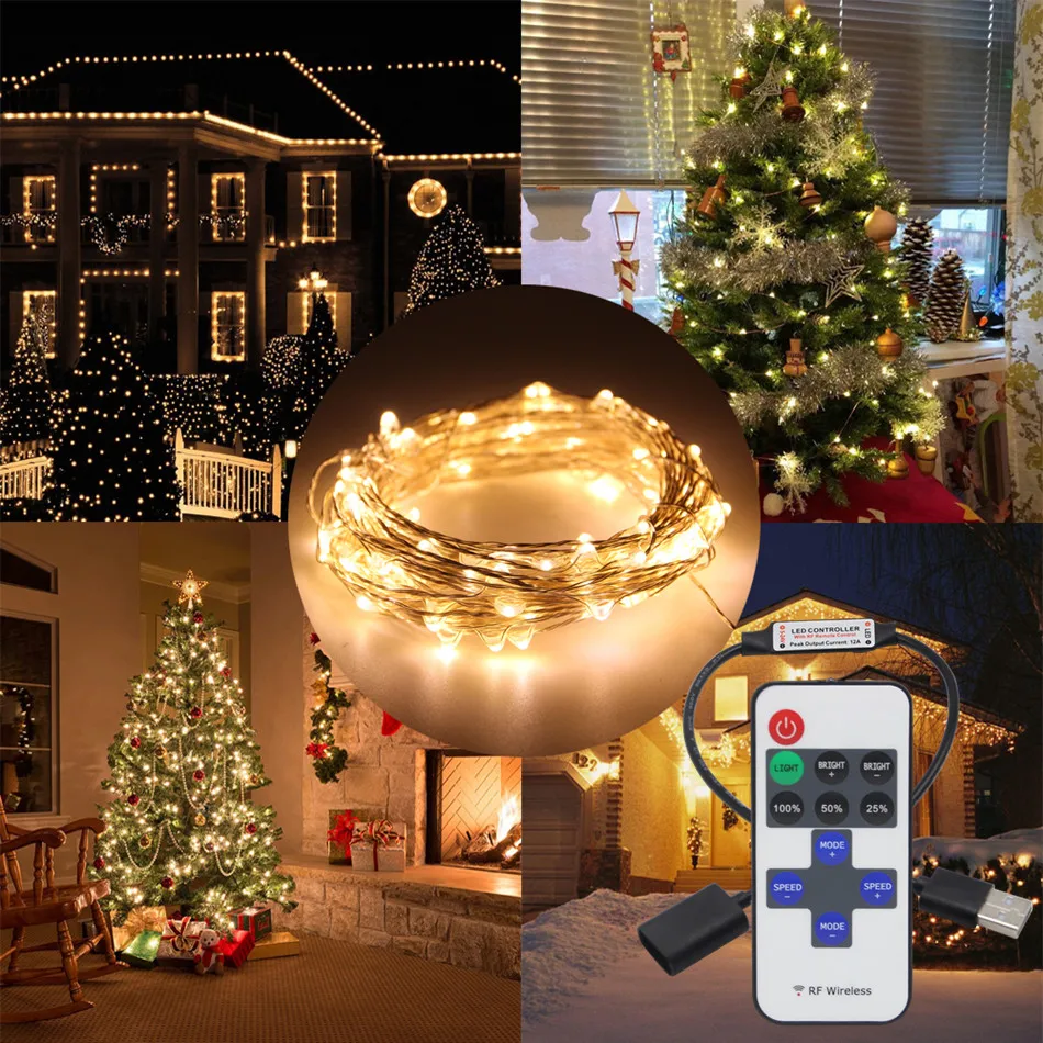 

USB Fairy Lights LED String Christmas Garland Garden Outdoor LED Lights Decoration 5M 10M 20M With RF Wireless Controller Party