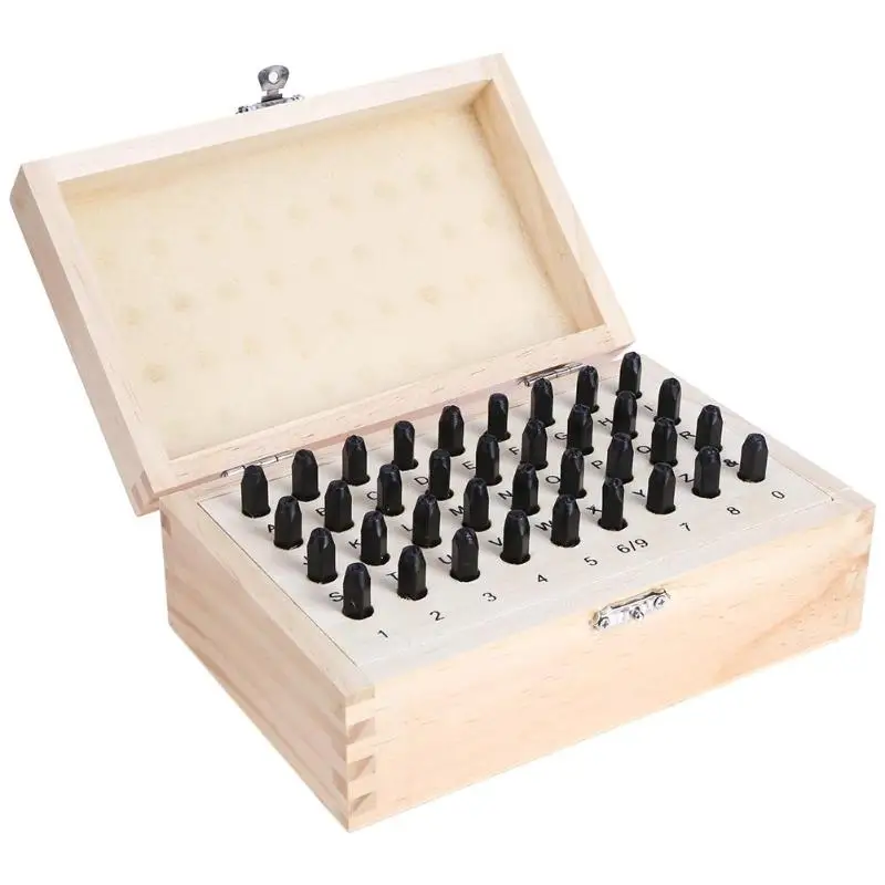 

36pcs 3mm 4mm Stainless Steel Letter Number Stamping Metal Punch Stamp Set Tool Kit For Leather Wood Craft with Wood Box