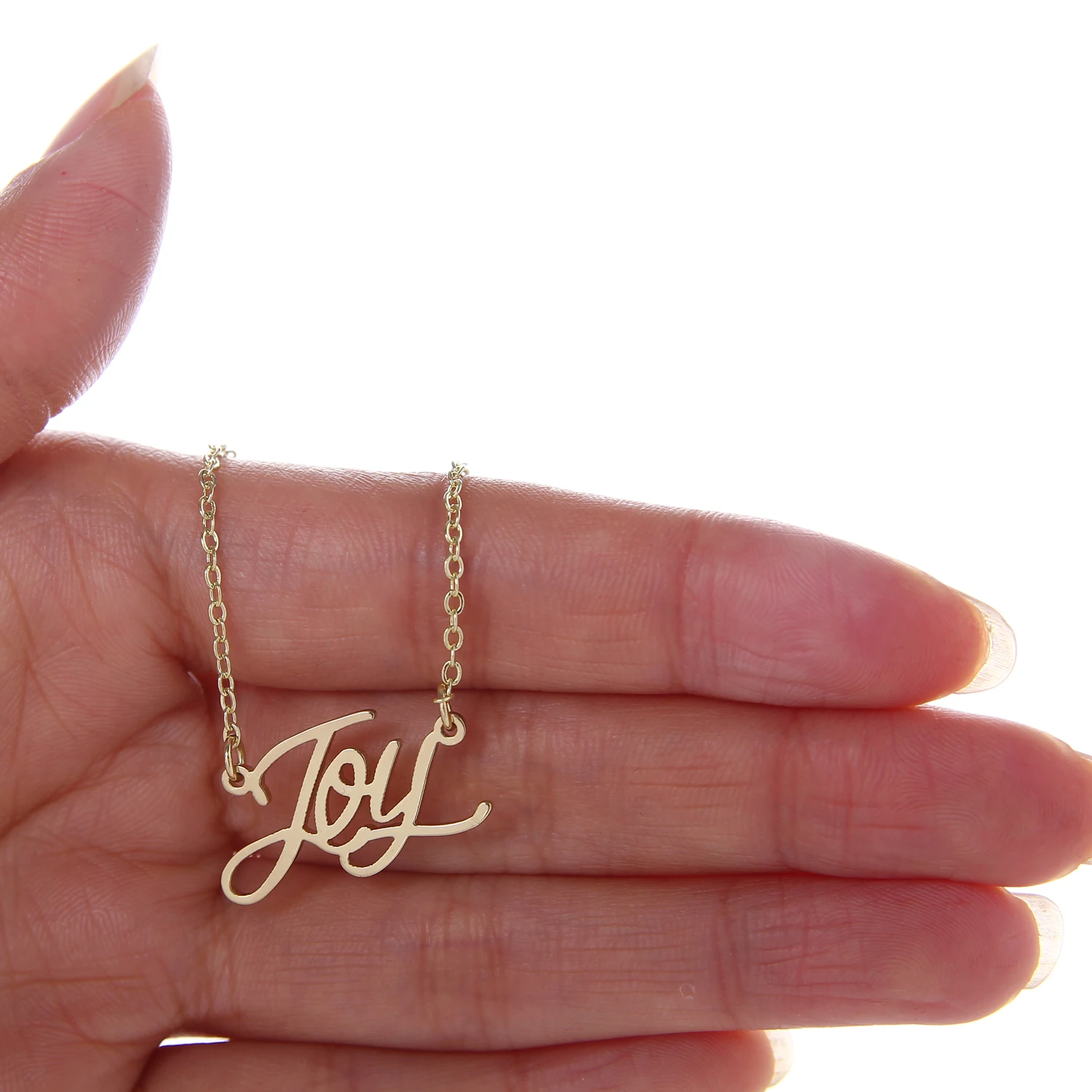 Joy Charm Name Necklace + Bracelet Jewelry Set Stainless Steel Letters Chain Necklaces Pendant Nameplate Gift