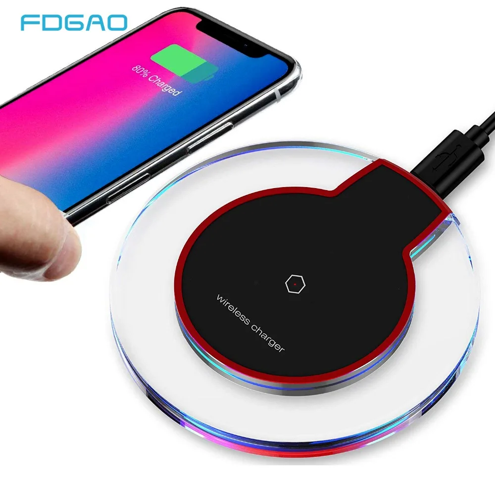 

FDGAO Qi Wireless Charger for iPhone X XS Max XR 8 Plus Visible Ultra-Thin Wireless Charging Pad For Samsung S8 S9 Xiaomi mi 9