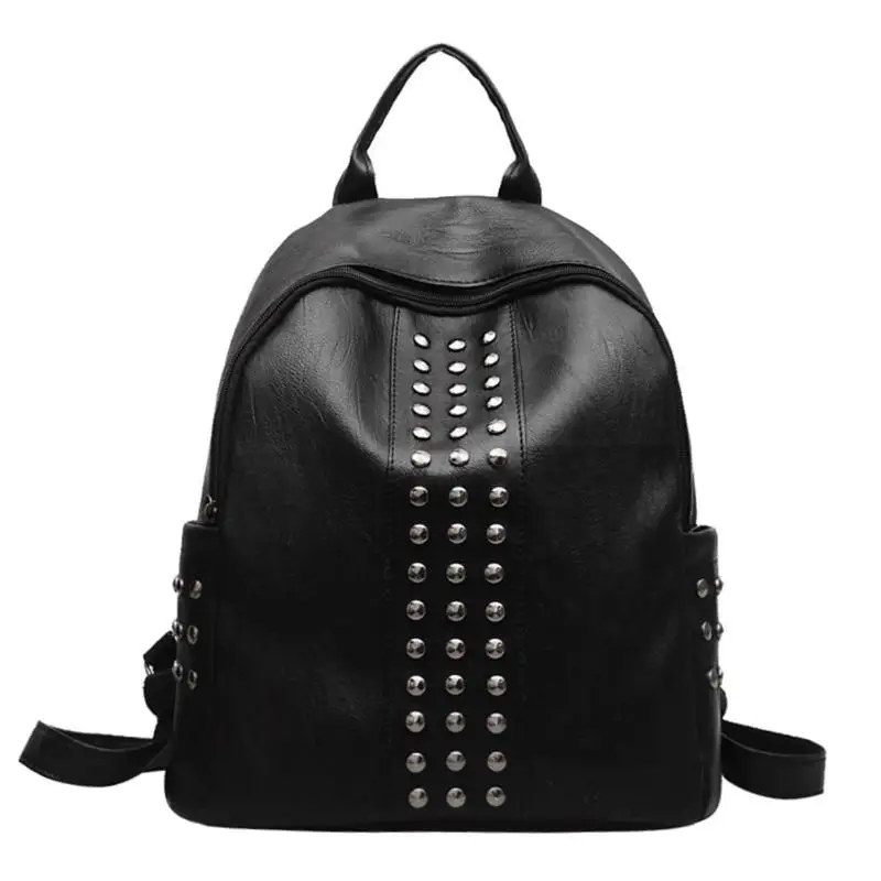 

Small Women Backpacks Rivet Zipper PU Leather Student Backpack Preppy Fashion Solid Color Bag Girls Women's Waterproof Backpack