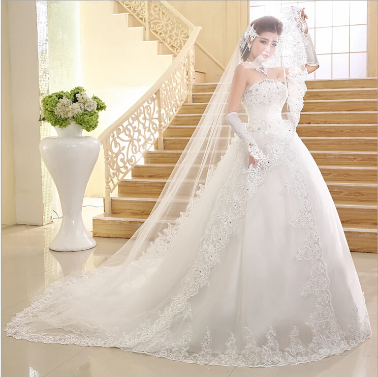 2015 Best Selling Wedding Dress Ball Gown Train Sweetheart Crystal