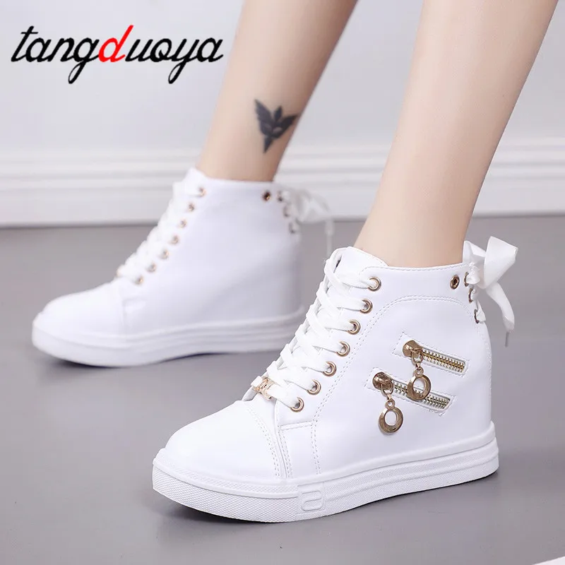 

White Shoes Woman High Top Spring Autumn 2020 Female Fashion Casual Shoes Zipper Hided Wedge Lady Sneakers White Shoes