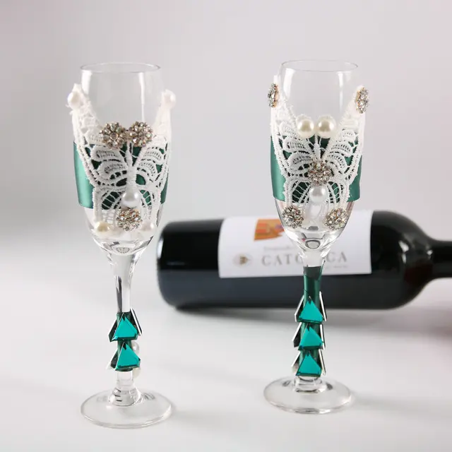 Champagne Flutes Set of 2 Emerald Green and Gold Wedding, Personalized, Champagne  Glasses Green Emerald, Wedding Glasses Emerald Wedding 