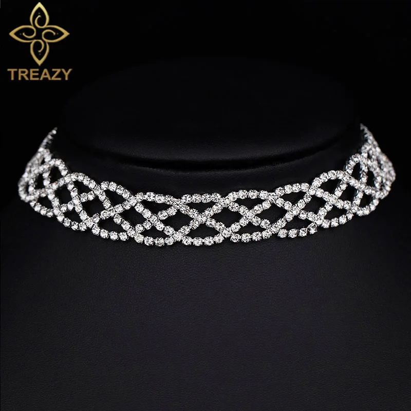 

TREAZY New Shining Rhinestone Crystal Statement Chokers Necklaces For Women Geometric Collar Choker Trendy Wedding Party Jewelry
