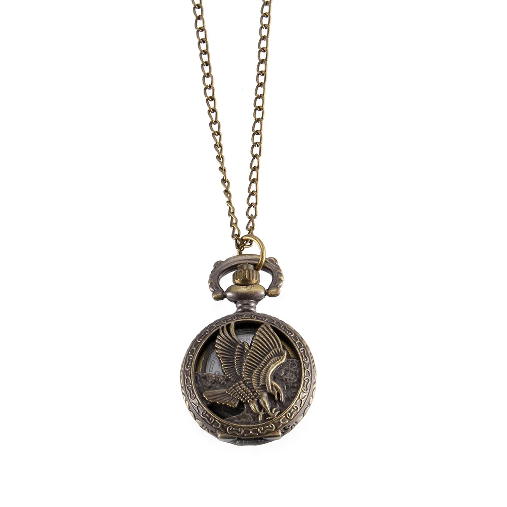 

Vintage Pocket Watch Bronze Color Quartz Watch Cool Chain Eagle Pattern Watches LXH